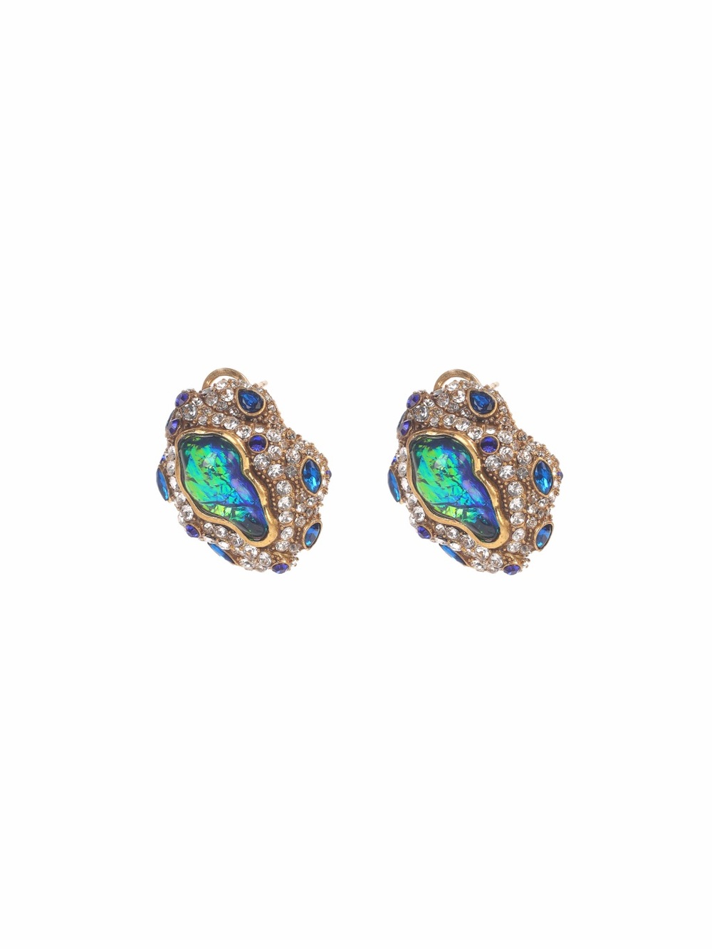 Gold-Tone Blue Green Abalone Crystal Cluster Earrings925s posts